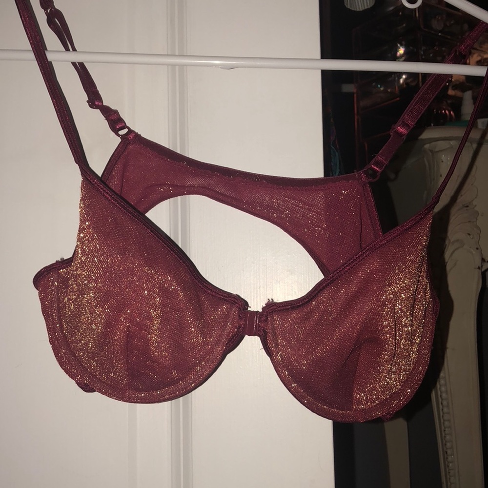 Burgundy with gold sparkle bra